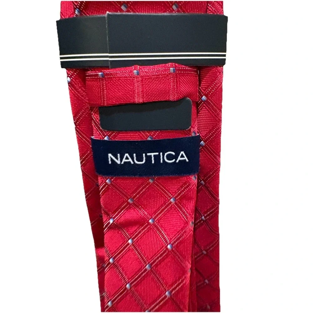 Tie Logo Accent Classic Style Nautica Red Blue Geometric Pattern Woven Men's